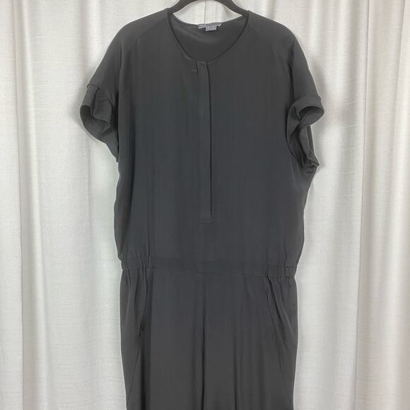 Vince Black Silk Short Sleeve Cropped Jumpsuit Sz.12 - Picture 6 of 16